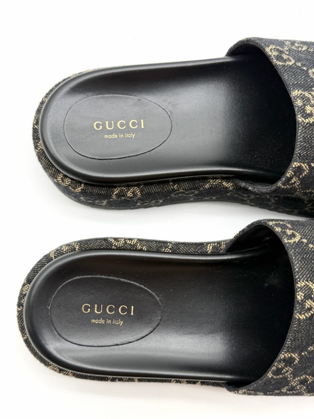 Gucci Angelina GG Monogram Platform in Black Denim Slide Sandals EU 39.5 US 9.5 - Picture 5 of 12